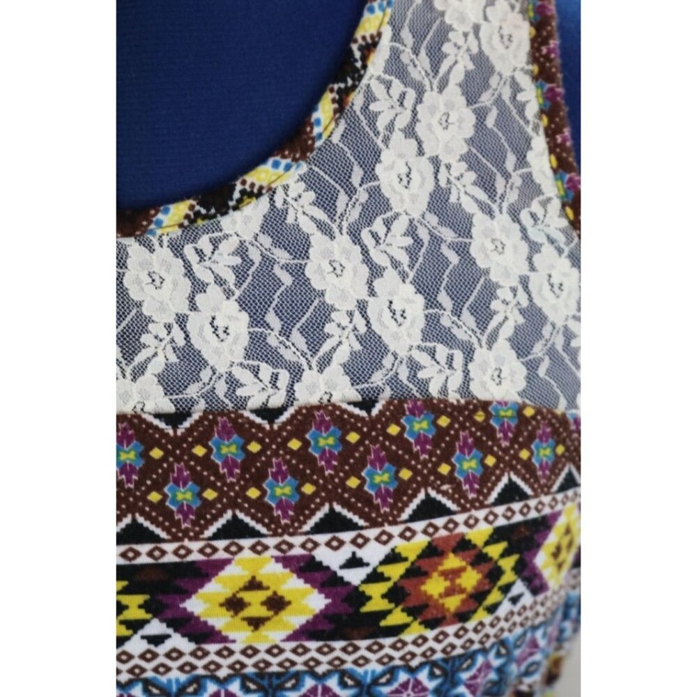 Womens M Tribal Boho Chic Lace Mini Dress Festival Artsian Capsule Multicolor - Picture 6 of 7